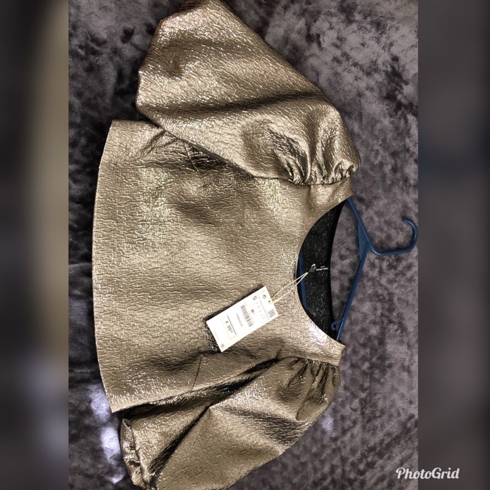 Zara balloon sleeve gold crop top